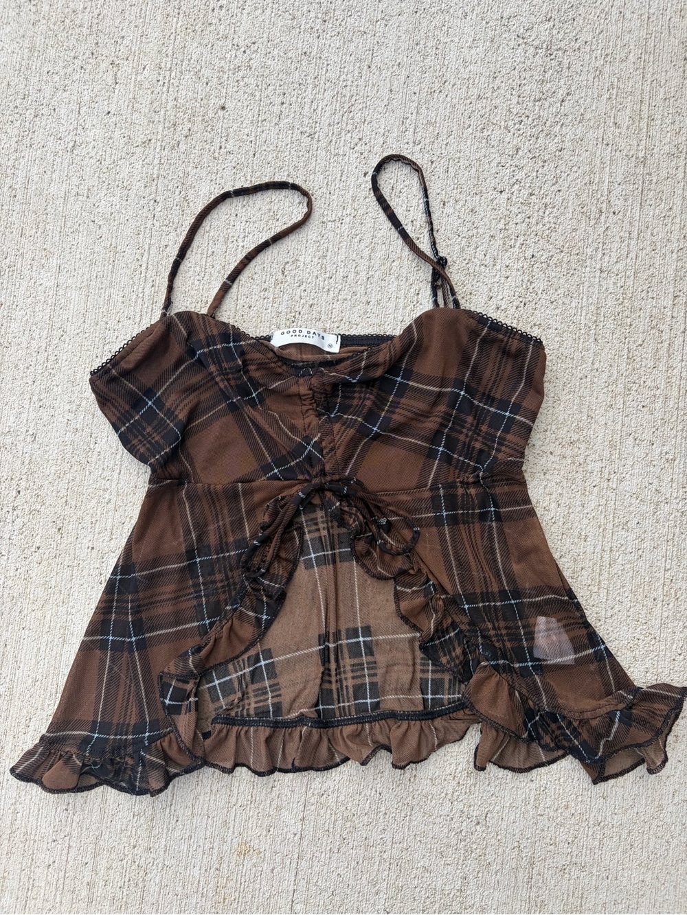 good days project brown plaid mesh cami fairy grunge whimsigoth top m